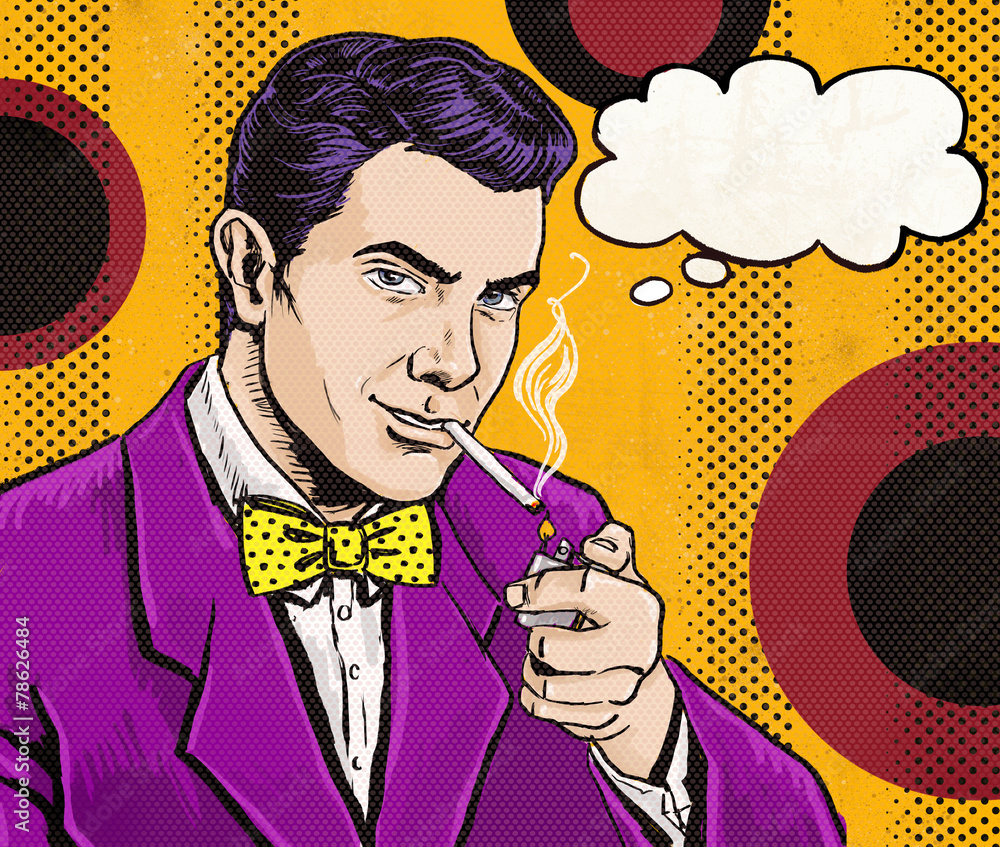 Vintage Pop Art Man with cigarette and with speech bubble Stock イラスト |  Adobe Stock