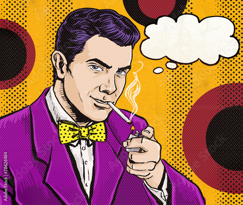 Vintage Pop Art Man with cigarette and with speech bubble