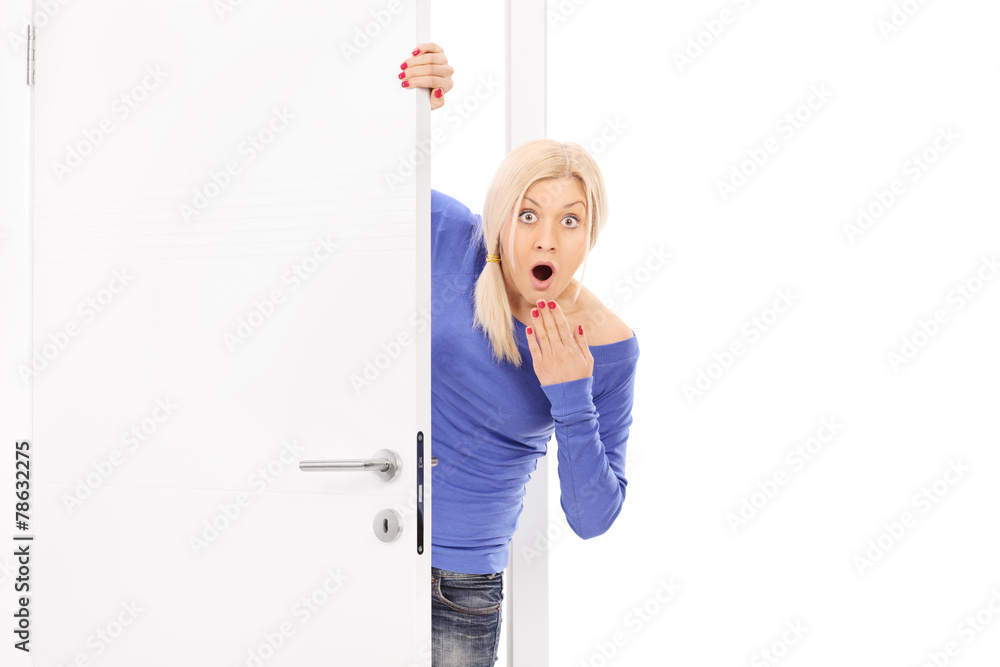 Shocked girl walking into a room Shocked girl walking into a room