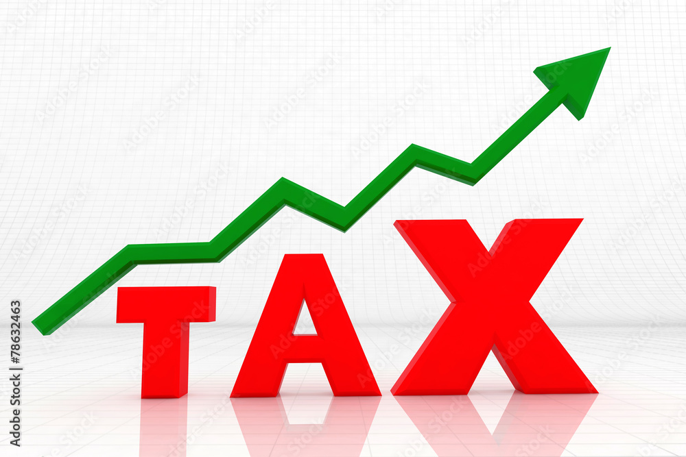 Tax word in red with grow up graph. Tax word in red with grow up graph.
