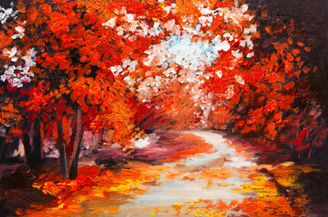 Crédence de cuisine Rouge Oil painting landscape - colorful autumn forest  © Fresh Stock