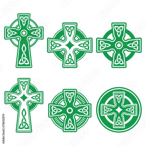 Irish, Scottish Celtic green cross on white vector sign
