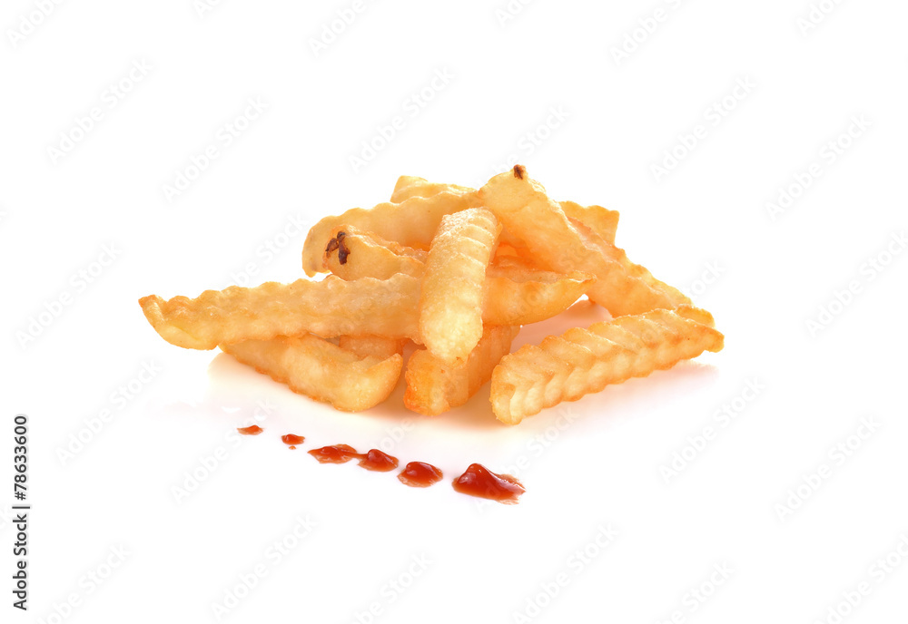 a pile of appetizing french fries on a white background a pile of appetizing french fries on a white background