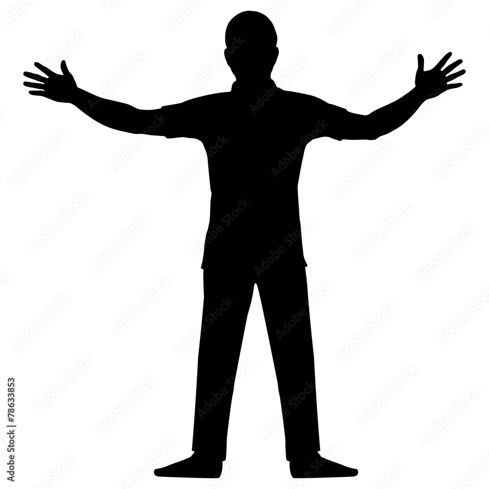 Silhouette man show up two hands Silhouette man show up two hands