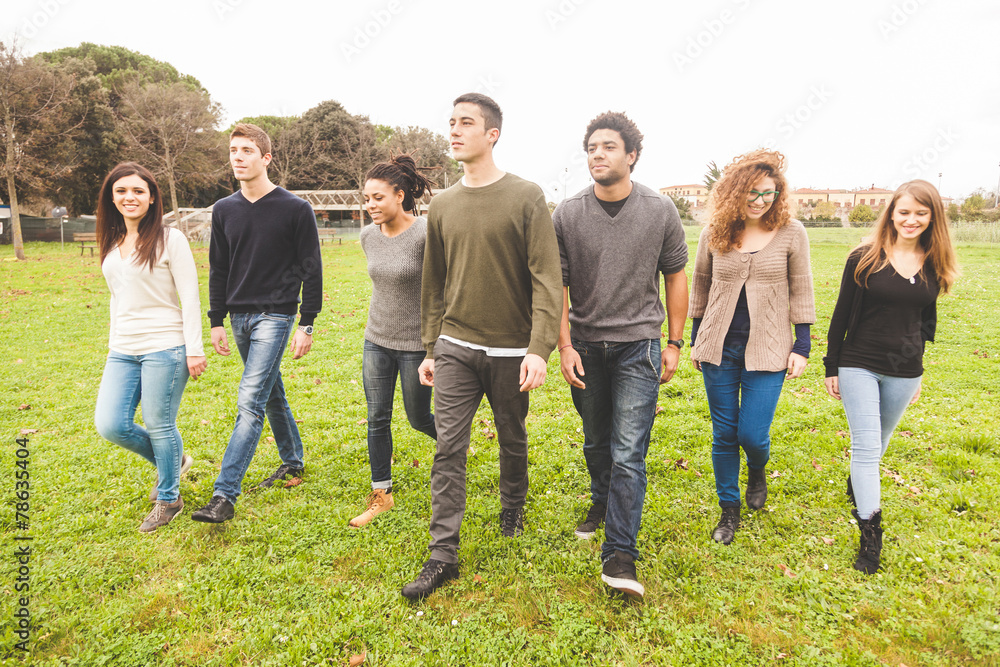 Multiethnic group of friends at park
