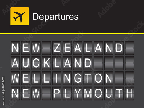 New Zealand flip alphabet airport departures