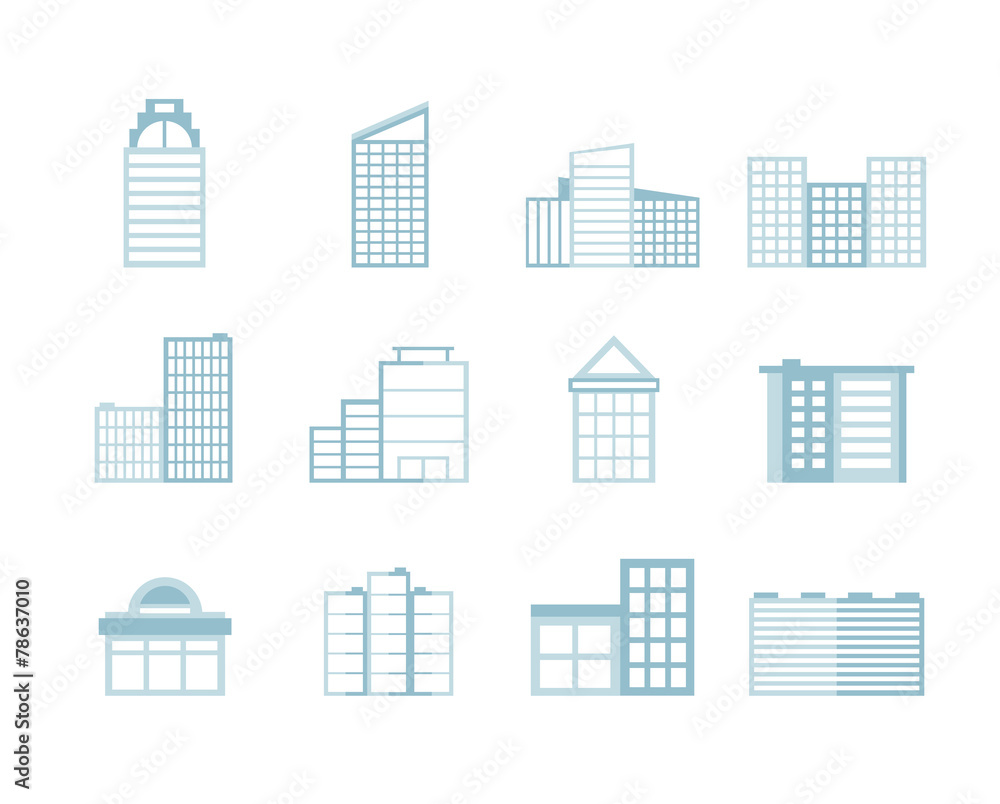 Buildings icons in flat style