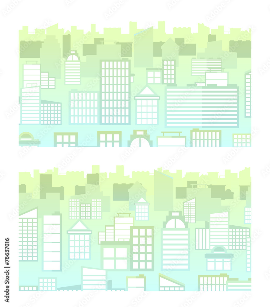 Flat design city day landscape, two complementary parts