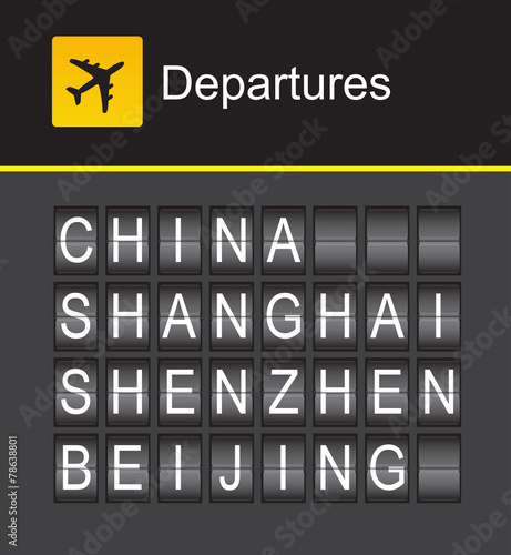 China flip alphabet airport departures