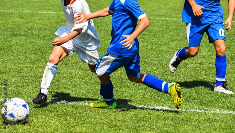 Young soccer players in action