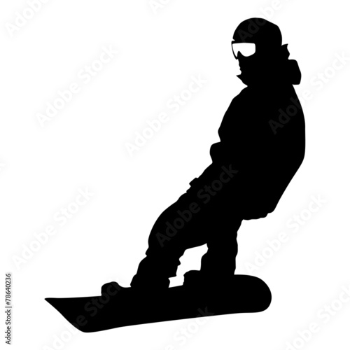 Black silhouette  snowboarder on white background. Vector illust