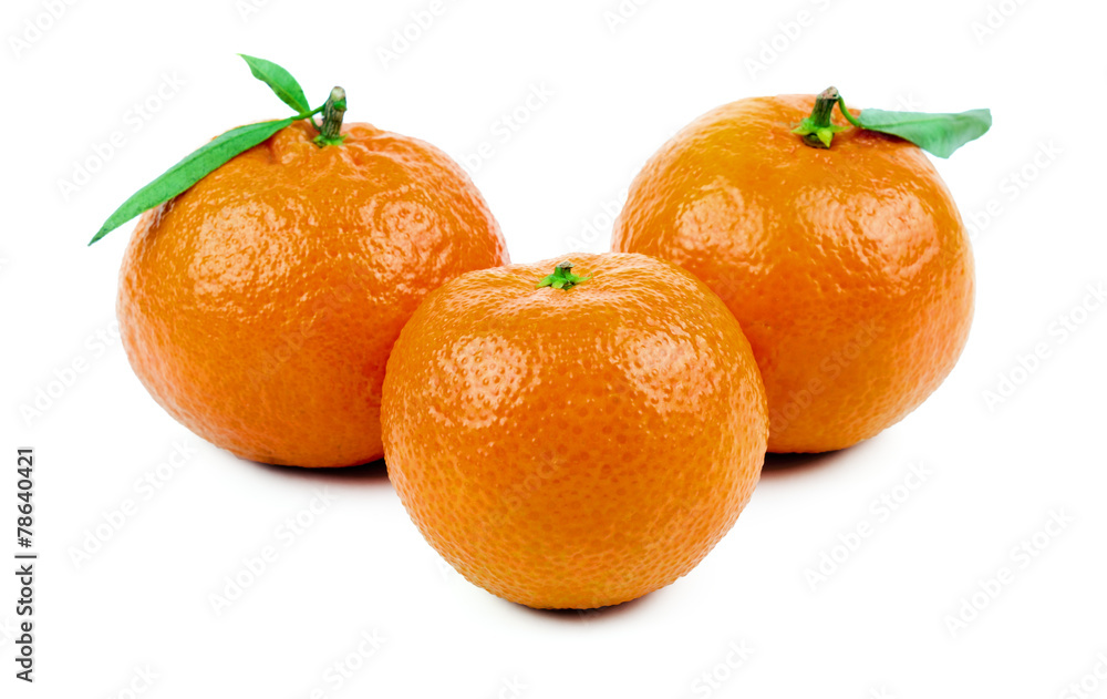 three ripe mandarins isolated on white background three ripe mandarins isolated on white background