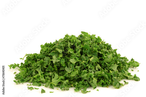 freshly cut kale cabbage on a white background