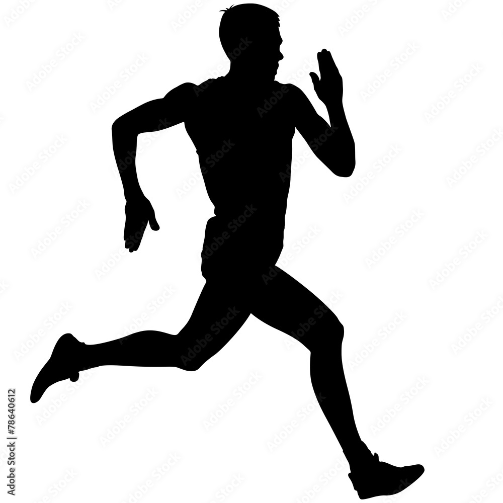 Fototapeta premium Athlete on running race, silhouettes. Vector illustration.