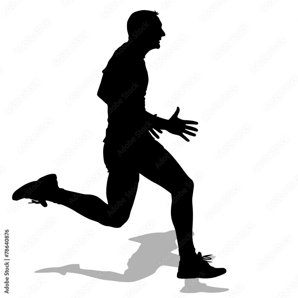 Athlete on running race, silhouettes.