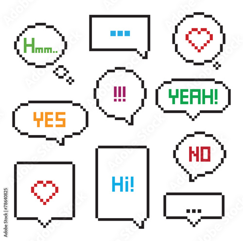 Pixel art 8-bit speech bubble set