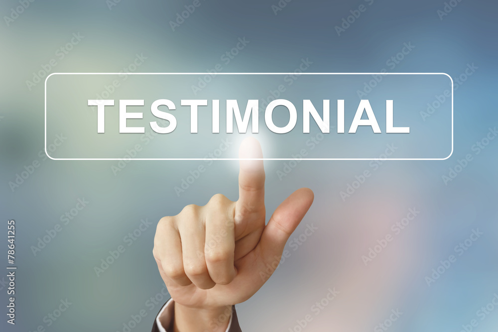 business hand clicking testimonial button on blurred background business hand clicking testimonial button on blurred background