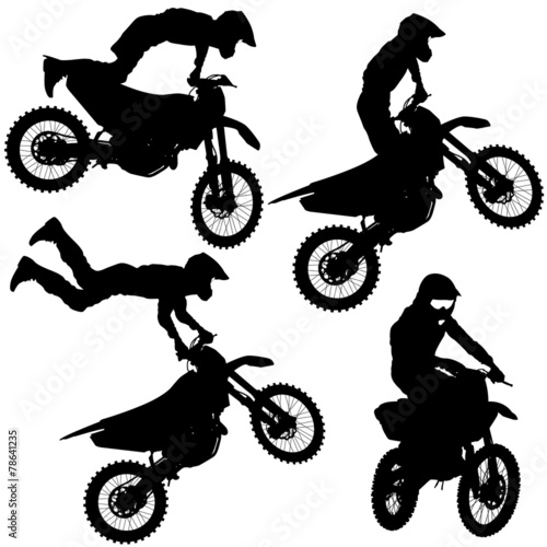 Set silhouettes Motocross rider on a motorcycle. Vector illustra