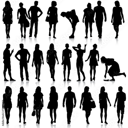 Black silhouettes of beautiful mans and womans on white backgrou