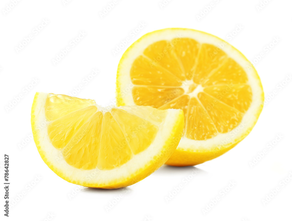 Juicy slices of lemon isolated on white