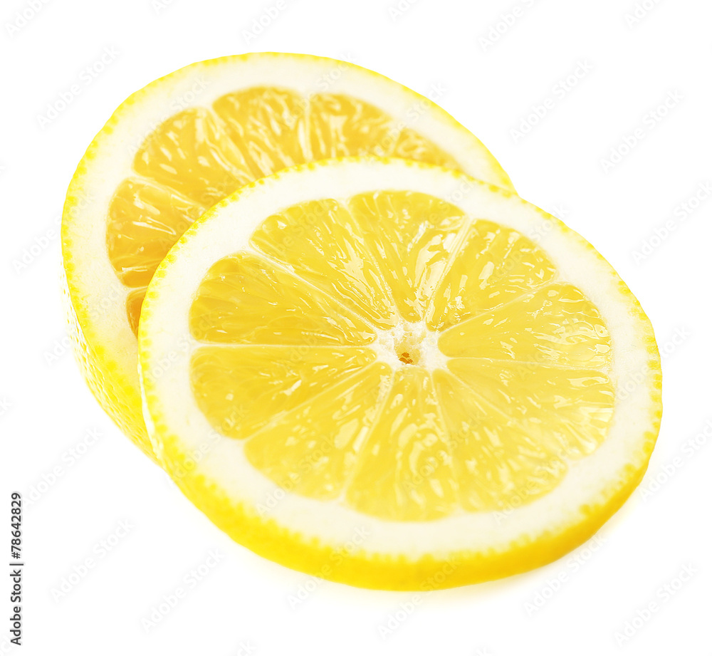 Juicy slices of lemon isolated on white
