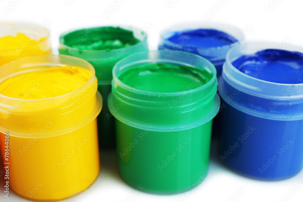 Colorful paint on white background, closeup view Colorful paint on white background, closeup view