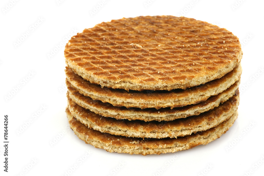 Dutch waffles called a stroopwafel on a white background Dutch waffles called a stroopwafel on a white background