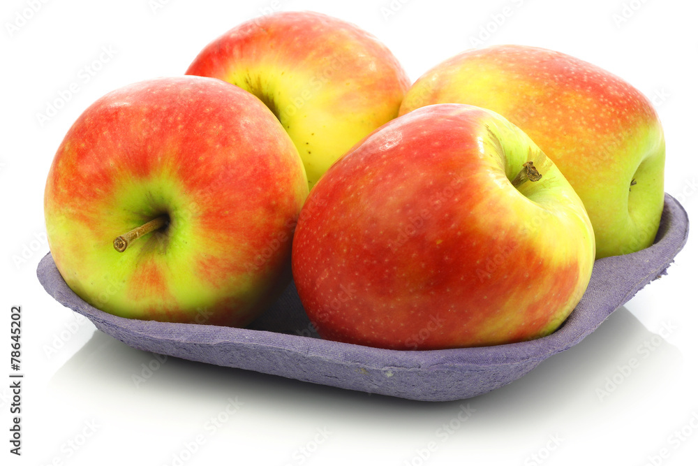 fresh new apple cultivar on a tray on a white background fresh new apple cultivar on a tray on a white background