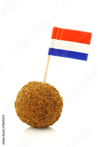 traditional Dutch snack called "bitterbal" with a Dutch flag too