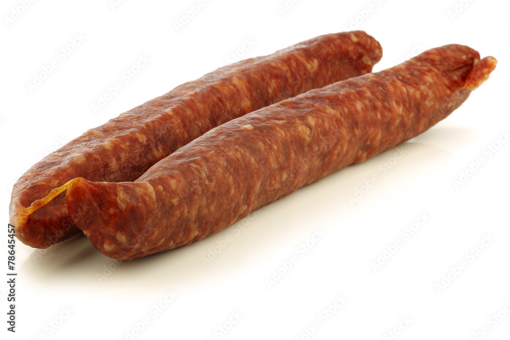 traditional frisian dried sausages on a white background traditional frisian dried sausages on a white background