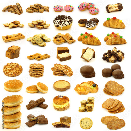 collection of freshly baked buns,cookies,cakes and bread