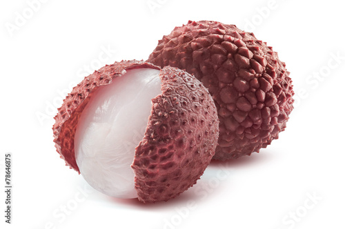 Two lychees isolated on white background
