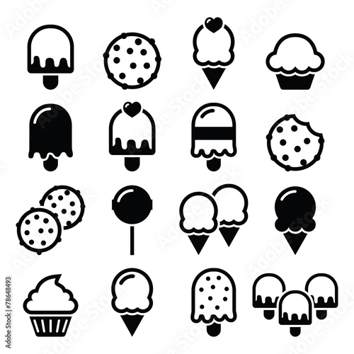 Food, desserts icons - cupcake, ice-cream, cookie, lollipop
