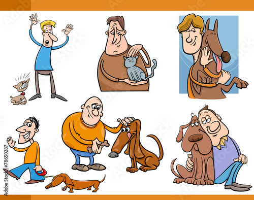 people with pets cartoon set