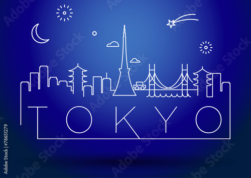 Tokyo City Line Silhouette Typographic Design