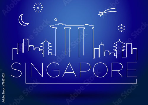 Singapore City Line Silhouette Typographic Design