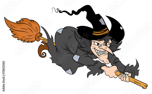 Flying Witch on Broom Vector