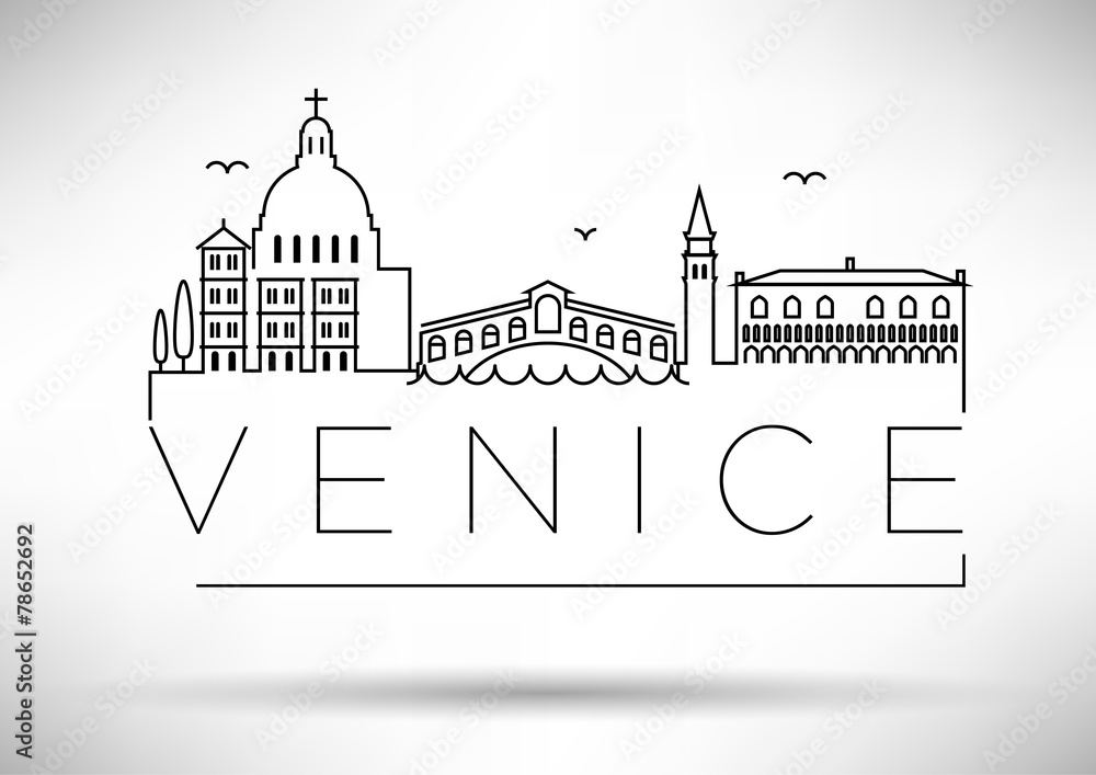 Venice City Line Silhouette Typographic Design