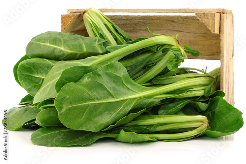 chinese spinach (Ipomoea aquatica) in a wooden crate 