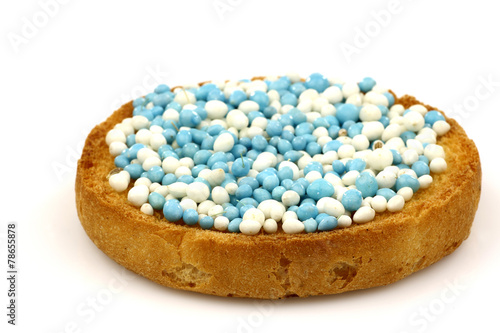 Fotografie a rusk with blue and white anise seed sprinkles