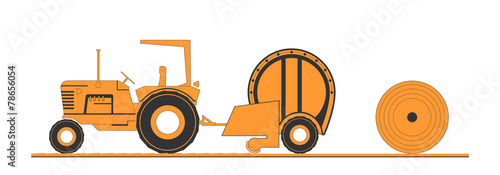 Farm tractor and round baler
