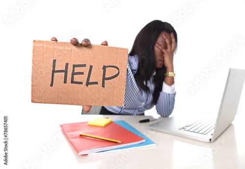 Canvastavla black African American frustrated woman working in stress