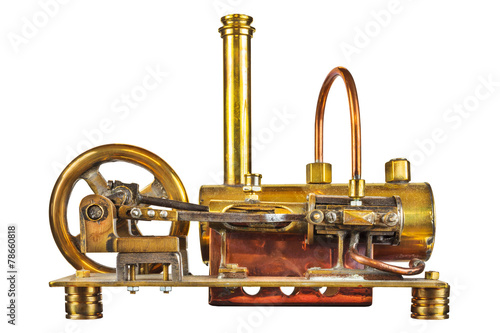 Fototapeta Vintage steam engine isolated on white