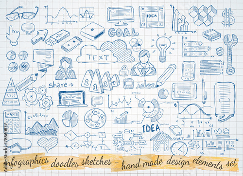 Business doodles Sketch set : infographics elements isolated