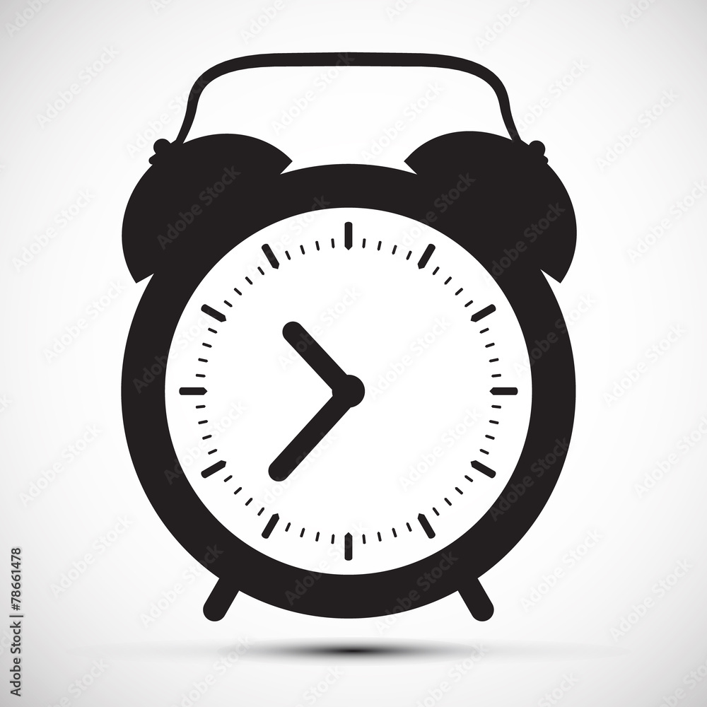 Alarm clock vector illustration with black and white design on