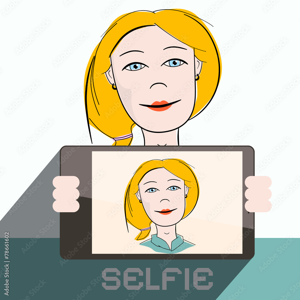 Selfie Cell Phone Photo of Blonde Woman - Vector Selfie Cell Phone Photo of Blonde Woman - Vector