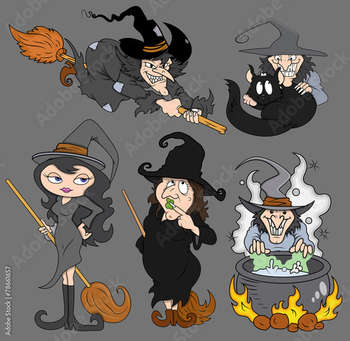 Halloween Spooky Evil Witch Vector Set