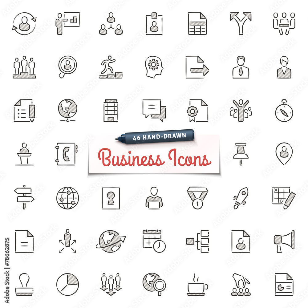 Hand-Drawn Business Icons - obrazy, fototapety, plakaty 