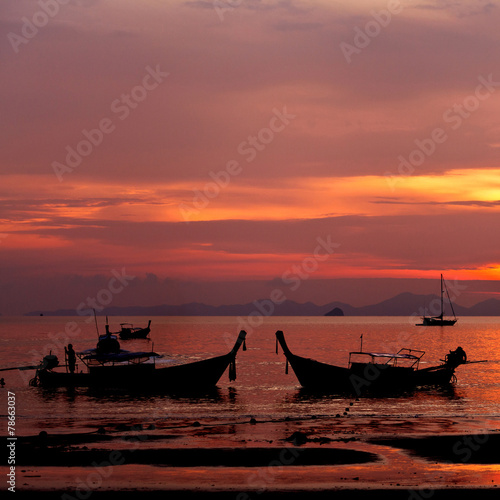 Sunset with boat in Thailand
