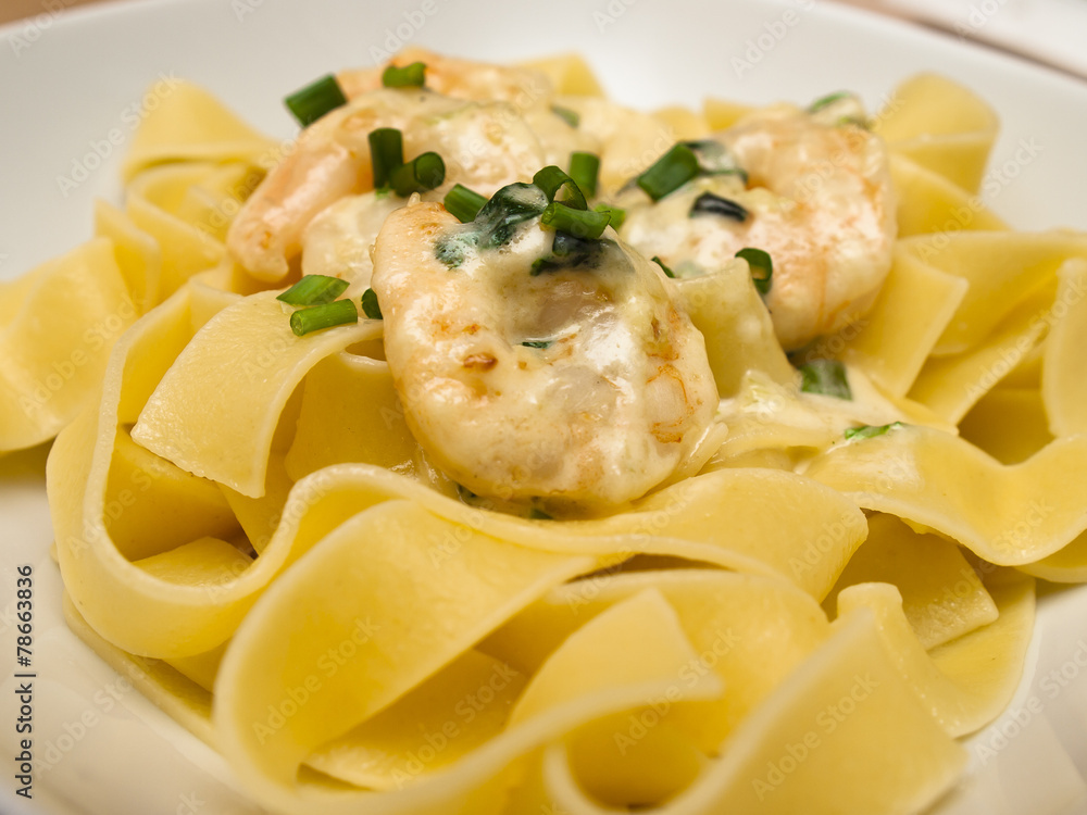 Pappardelle with shrimp